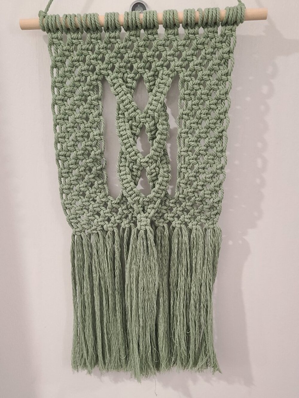 Sage Green Macrame Wall Hanging 12x21 Handmade Cotton Decor for Small Spaces